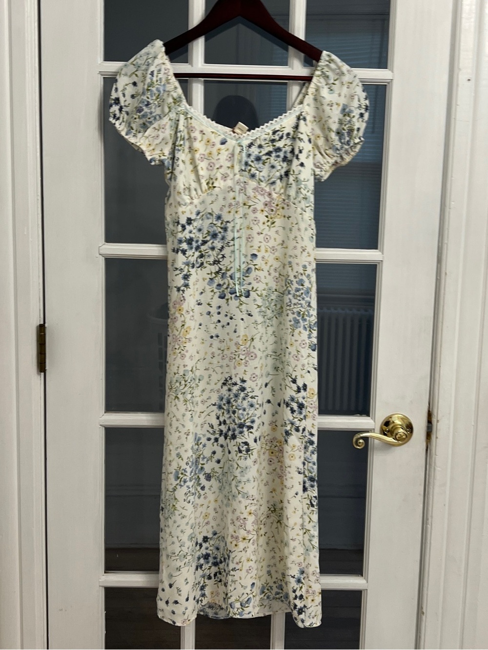 MONTEAU Women’s White Floral Print Short Puffer Sleeve Dress Size XS NEW